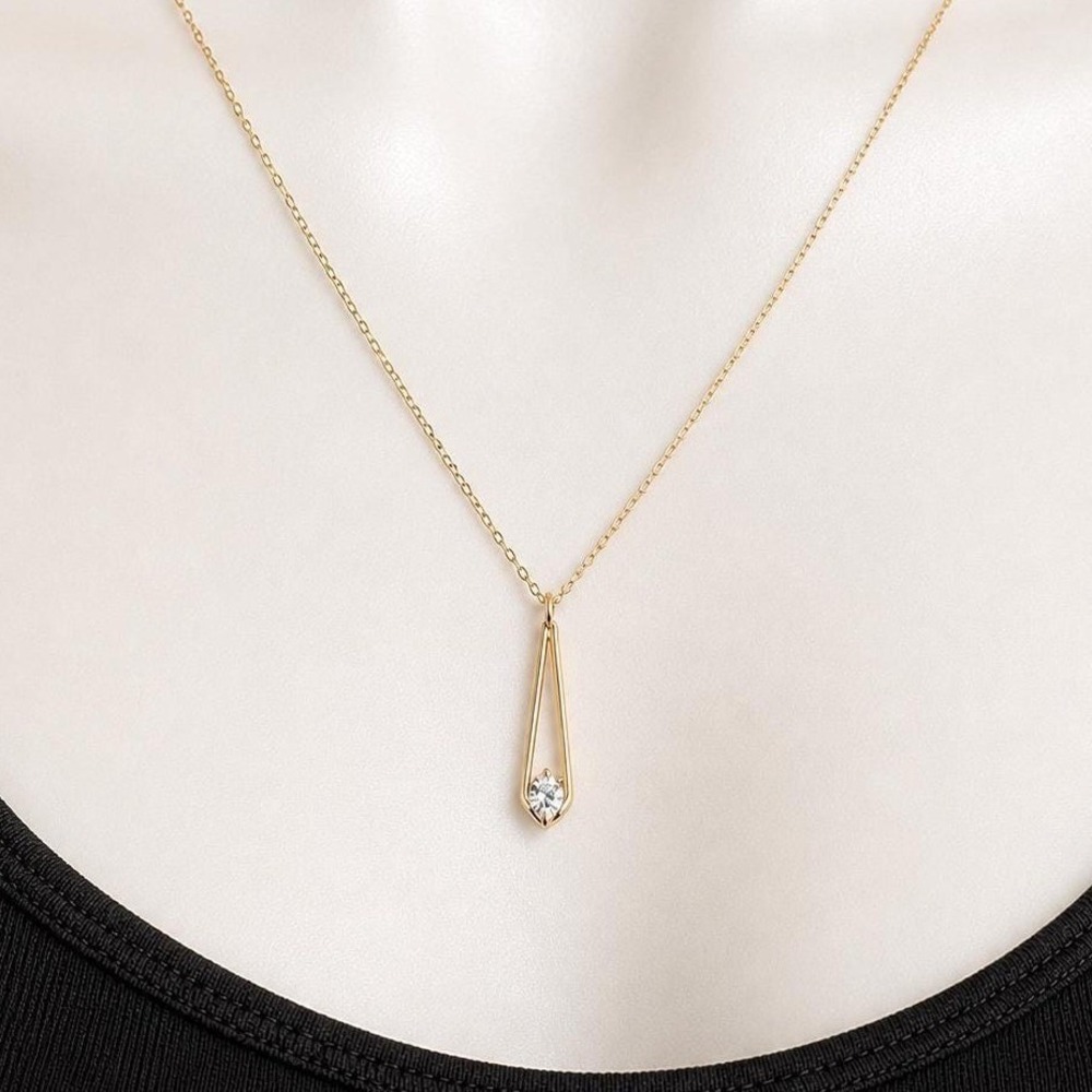 Vintage Krementz Jewelry Gold Filled Necklace Chain Rhinestone Teardrop Pendant